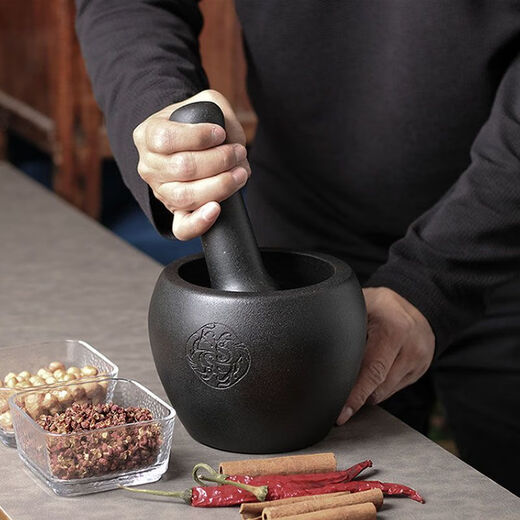 Shijin stone mortar large handmade black gold stone mortar garlic grinder medicine jar stone cup hammer stone nest stone pounder stone ladle 13CM