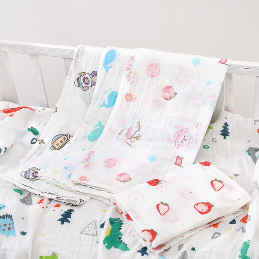 Mingyuegui gauze wrap sheet for newborn baby single layer ultra-thin summer quilt baby gauze quilt anti-jump small blanket wrap sheet Space Bear 110*110cm double layer cotton skin-friendly and breathable