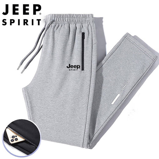 JEEP SPIRIT Jeep sweatpants men's spring and autumn casual pants for middle-aged and young people solid color loose trousers black straight 2XL