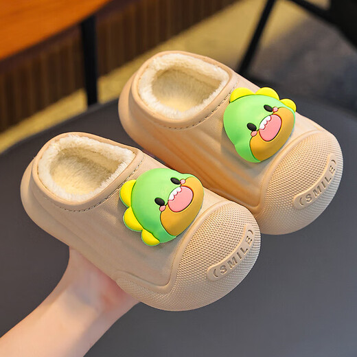 Children's cotton slippers, indoor non-slip and warm winter, waterproof and non-slip for boys and girls, home baby furry outer wear cotton slippers, upgraded version of environmentally friendly material melon red slippers, size 12 38/39 (suitable for 37/38 feet)