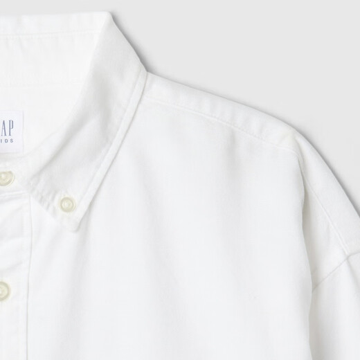 Gap Boys' Spring Embroidered Logo Long-Sleeved Shirt Fitted Children's Top US Version 605359 White 120/64 (6-7 years old)