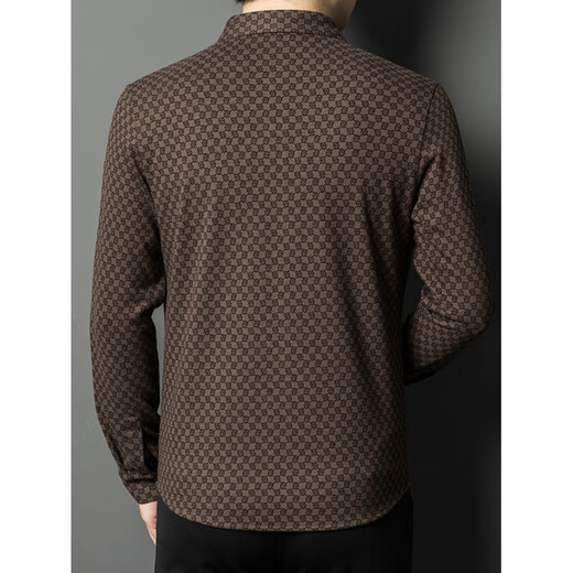 MONTAGUT long-sleeved shirt for middle-aged and elderly men, wool and velvet thickened dad autumn and winter high-end plaid shirt 57506 coffee color M 165 suitable for 100-115 Jin Jin equals 0.5 kg