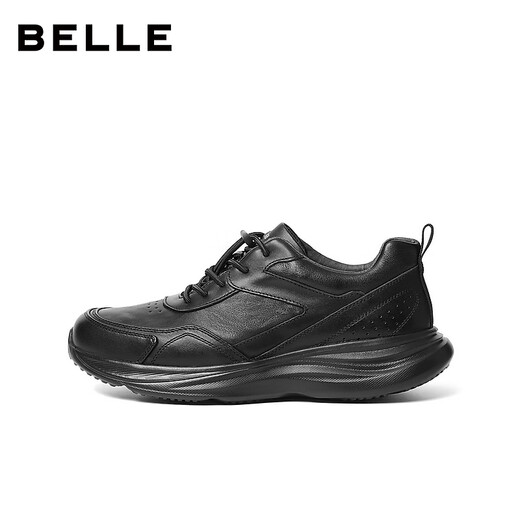 Belle thick-soled walking shoes for men 25 autumn new shopping mall same style cow leather casual sports shoes 8XC01CM5 black 42 (260mm)
