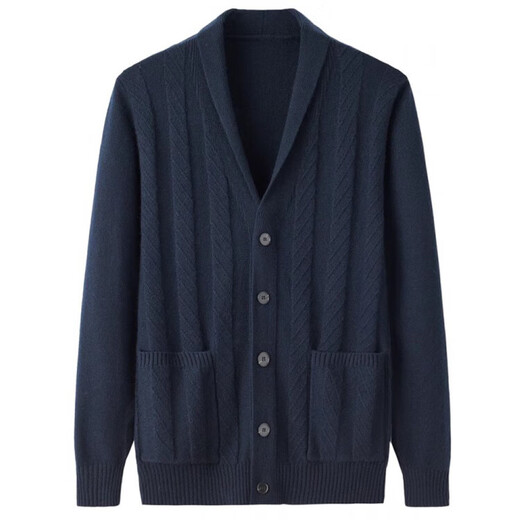 KING DEER middle-aged and elderly men's cashmere sweater solid color cardigan pocket large size dad knitted cardigan grandpa loose warm sweater navy blue XL 180 yards 145-165 Jin Jin equals 0.5 kg