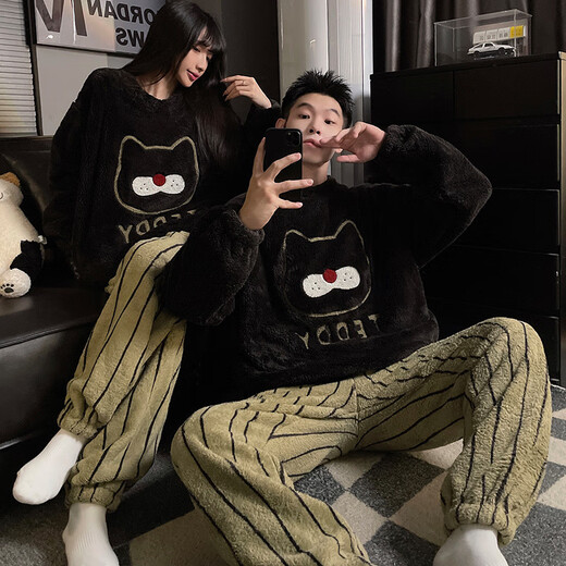 Gongdie Dachshund Couple Pajamas Autumn and Winter Coral Velvet Thickened Plus Velvet Men and Women Cute Cartoon Home Clothing Set H9991 2XL Women's Size Recommended Weight 140-160Jin Jin is equal to 0.5 kg
