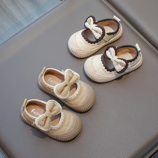 Terranis Yangma recommends spring new baby girl bow princess shoes soft sole infants 0-1-3 years old off-white 17_inner length 12.5cm