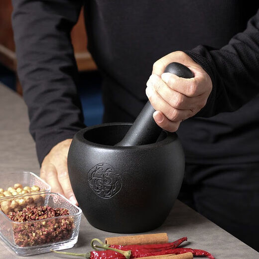 Shijin stone mortar large handmade black gold stone mortar garlic grinder medicine jar stone cup hammer stone nest stone pounder stone ladle 13CM