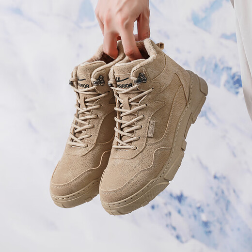 Warrior (Warrior) cotton shoes for men, thickened with velvet, warm Martin boots, casual snow boots WXP(WZ)-0167 Khaki 41