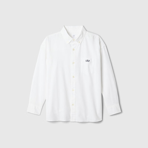 Gap Boys' Spring Embroidered Logo Long-Sleeved Shirt Fitted Children's Top US Version 605359 White 120/64 (6-7 years old)