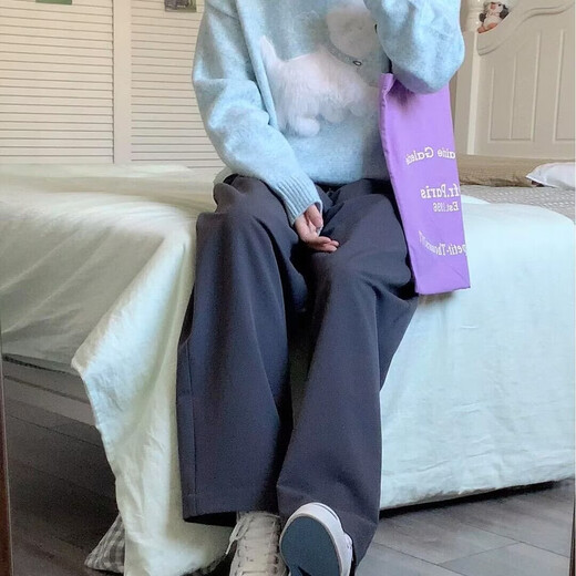 Sidi Shu blue round neck flocked puppy sweater for women 2025 new autumn and winter preppy style sweet age-reducing sweater top blue M recommended 97-110Jin Jin equals 0.5 kg