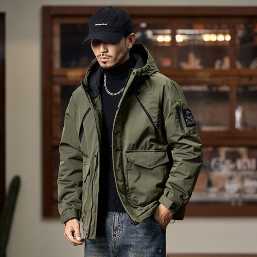 JEEP SPIRIT American Workwear Jacket Men's Autumn and Winter New Cotton Jacket Retro Cotton Jacket Thickened Jacket Cotton Clothes 1119 Military Green Cotton Style 4XL 180-195Jin Jin is equal to 0.5 kg