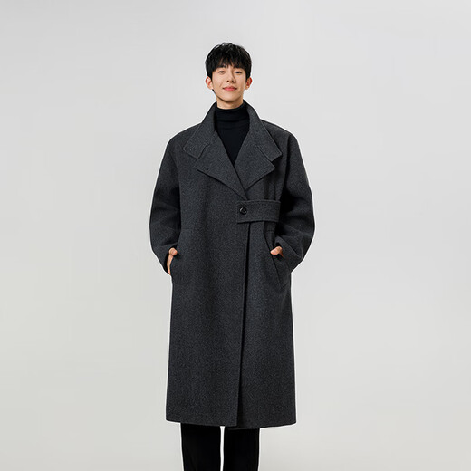 JEEP SPIRIT Jeep woolen coat men's trendy autumn and winter thickened warm mid-length men's casual coat windbreaker dark gray L