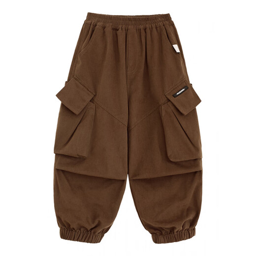 Burwilde International Brand Children's Clothing Children's Overalls Boys' Pants 2025 Autumn New Boys' Pants Long Pants Coffee Color 110 cm