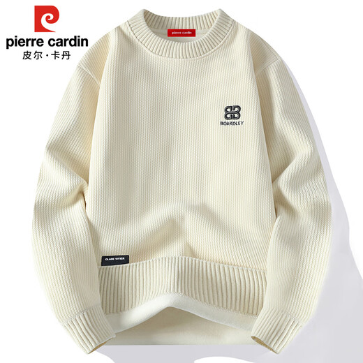 Pierre Cardin sweatshirt men's plus velvet heavyweight high-end all-in-one velvet thickened autumn and winter warm bottoming shirt beige 3XL