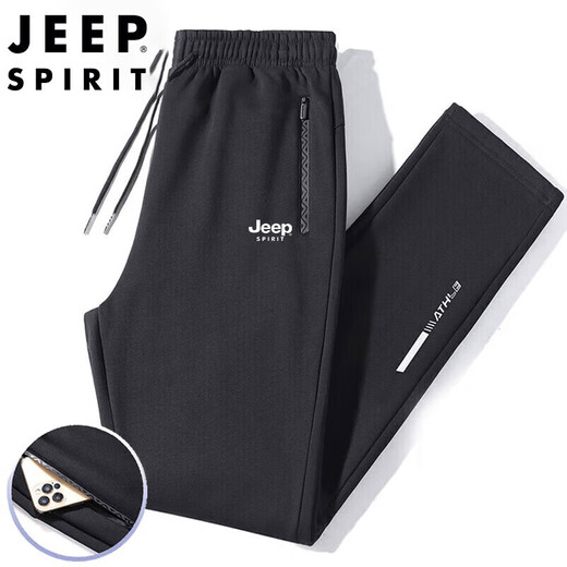 JEEP SPIRIT Jeep sweatpants men's spring and autumn casual pants for middle-aged and young people solid color loose trousers black straight 2XL