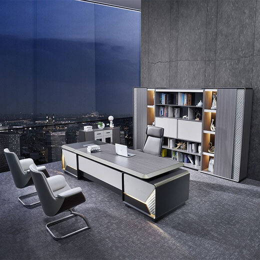 Boss table, president table, simple, modern, light luxury, fashionable office desk and chair combination, office furniture, executive desk, 2.4 meters boss table, short side cabinet