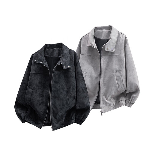 Dingfengbaoluo American imitation suede jacket men's autumn matte high-end casual loose retro jacket DX06 black XL