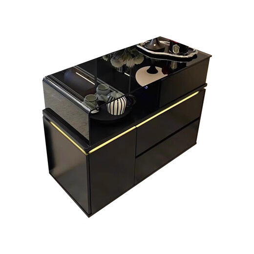 KSALOY2025 new Italian style sofa side cabinet, creative light luxury and high-end side table, movable glass corner table with light, new model_mobile side cabinet, tempered glass + ambient light power socket, right drawer, new model_mobile side cabinet