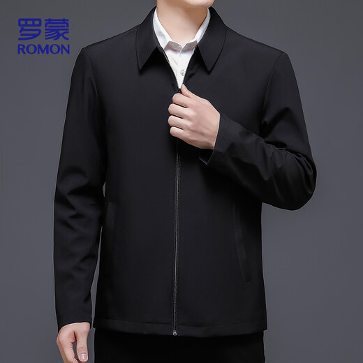 ROMON jacket men's autumn business casual and middle-aged and young commuter baseball uniform tops executive jacket men's SJ88 black XL