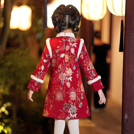 Pamino Hanfu Girls New Year Clothes Children New Year Clothes Winter Clothes Cheongsam Winter New Year Clothes Chinese Style Red 130