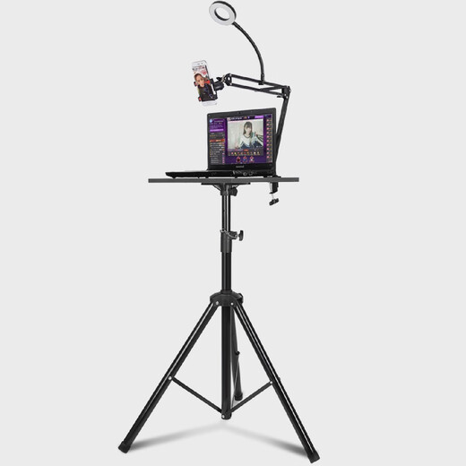 Duobolai mobile phone live broadcast bracket with fill light tray type liftable clip fast hand card slot cup holder large tray + mobile phone cantilever-4