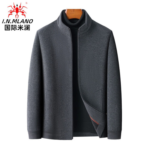 International Milan high-end 100% pure wool jacket men's stand-up collar autumn and winter business casual thickened warm woolen jacket men's gray high-end quality worry-free purchase L /170 size recommended 125-135 Jin Jin equals 0.5 kg