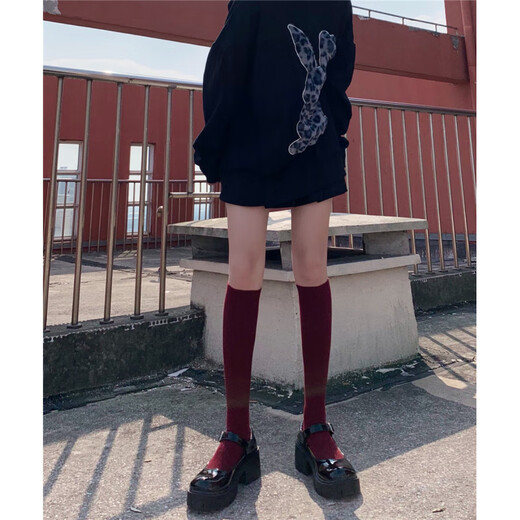 Jane DeiuneAY To films compression socks women's segmented slimming JK autumn and winter calf socks cotton college style brown mid-calf socks burgundy one size