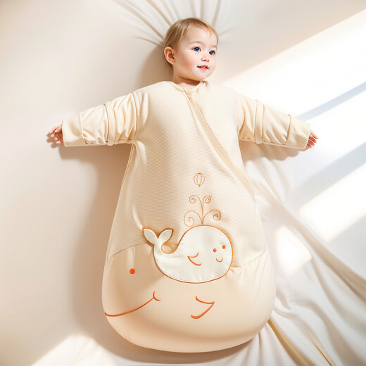 Smile baby sleeping bag autumn and winter cotton liner thickened in winter all-in-one pure cotton baby anti-kick quilt spring and autumn 100% cotton liner thickened 350g/80cm (suitable for 0-18 months and under 85cm)