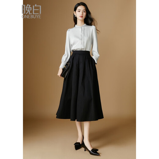 Late White New Product French Satin Versatile Shirt Women's 2025 Temperament Shirt Versatile Top Silver Gray L