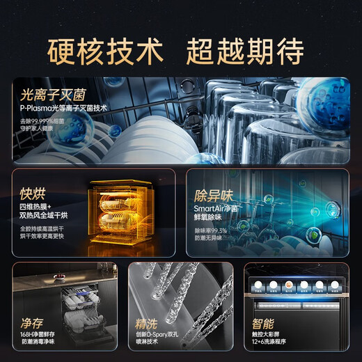Yidunpu dishwasher built-in household 17 sets of true three-layer large-capacity five-arm cleaning 120 four-membrane hot air drying five-star disinfection first-level water efficiency EDC-D2 independent embedded dual-use丨80 high-temperature washing丨light plasma sterilization