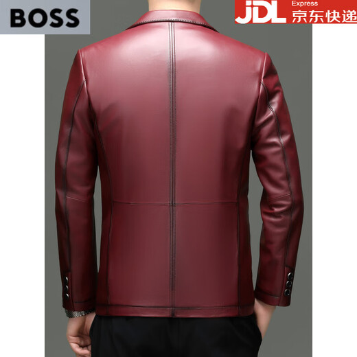 BOSS Spring and Autumn New Genuine Leather Clothing Men's Sheepskin Suit Fashion Business Casual Suit Middle-aged Men's Jacket Red S 165 Suitable for 120 Jin Jin equal to 0.5 kg or less