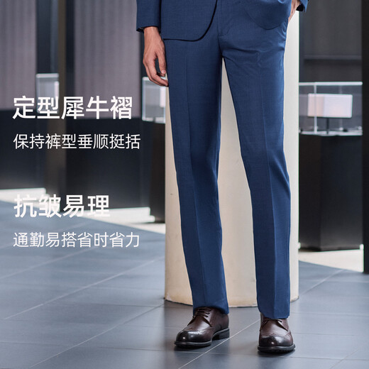 Langdeng Men's Suit Business Suit Autumn Fashionable Iron-Free Groom Blue Suit Jacket Men Dark Blue Two-piece Set Top + Pants Pants Size 28-36 52 A_Contact customer service to purchase pants size