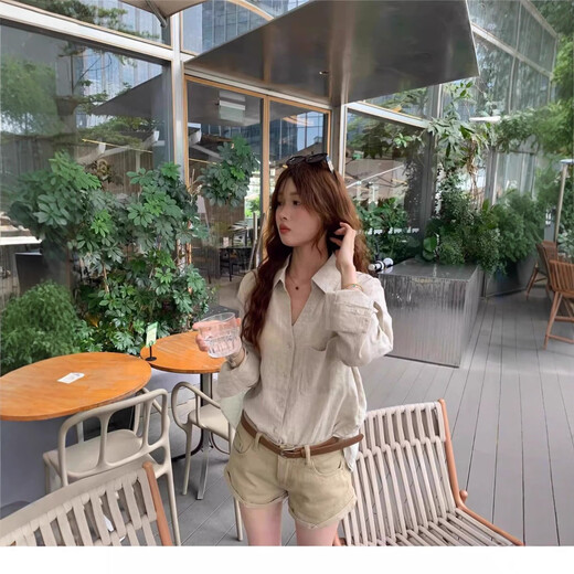 Zuoxu old money style relaxed wide linen long-sleeved shirt for women 2026 spring and autumn design slim casual versatile jacket linen color M (95-105Jin Jin is equal to 0.5 kg)