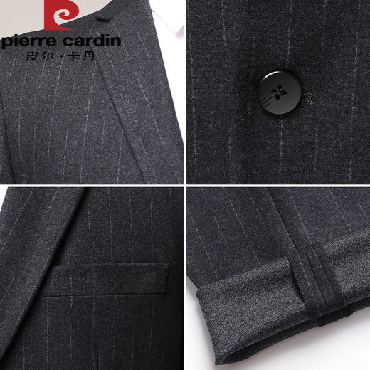 Pierre Cardin 2025 Spring and Autumn New Men's Business Casual Suit Suit Black Gray Vertical Stripe Professional Suit Jacket Black Gray Suit 2XL 185
