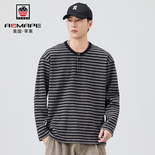 AEMAPE American Apple American retro 360g heavy cotton sweatshirt men's autumn new knitted striped sea soul sweater Henry Brown M 100-120Jin Jin equals 0.5 kg
