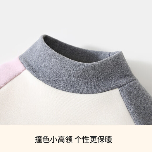 Classic Teddy children's fleece bottoming shirt for boys and girls, long-sleeved T-shirt, middle-aged children's winter clothing, half turtleneck, thickened thermal clothing, off-white 100