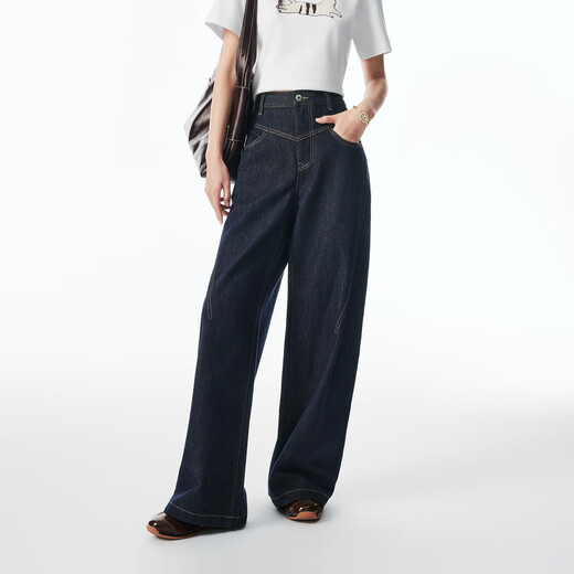 PEACEBIRD Women's Jeans High Waist Scimitar Autumn Loose Slim Banana Wide Leg Denim Dark Blue M