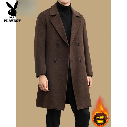 Playboy (PLAYBOY) woolen coat men's medium-length cashmere coat for young and middle-aged men's windbreaker thickened high-end woolen coat winter black (plus cotton) thick XL 180 (recommended 140Jin Jin equals 0.5kg -155Jin Jin equals 0.5kg)
