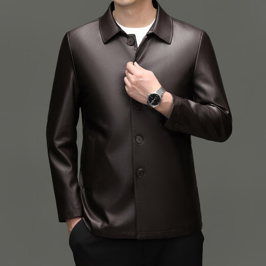 Goldlion Lapel Men's Leather Jacket 2025 Autumn and Winter New Versatile Dad Jacket Fashion Leisure Boutique Haining Leather Jacket Light Coffee 4XL 195