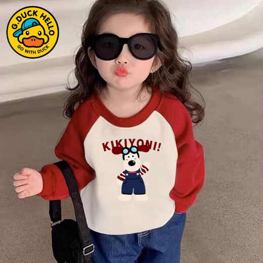 G.duck baby parent-child clothing autumn and winter family clothing family of three raglan sleeves plus velvet sweatshirt mother-child clothing red apricot spelling/red apricot spelling/spring and autumn styles in stock 73 baby rompers