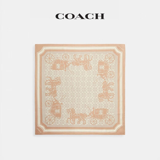COACH women's classic logo carriage pattern printed mulberry silk scarf taupe