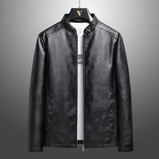 胖东来海宁皮衣男外套韩版修身青年加绒大胖东来同款 黑色 不加绒8802 L 111125斤