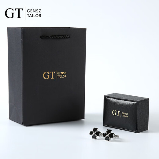 GENSZ GT GENSZ black four-leaf clover cuff buttons men's business shirt cuff links gift box black four-leaf clover