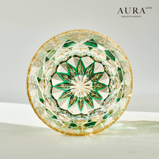 AURA LIFE purple fluorite Edo Kiriko hand-carved whiskey glass crystal glass foreign wine glass purple fluorite exquisite carving gift box 320ml 1 piece