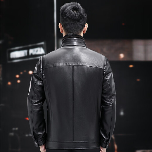 Fat Donglai Supermarket purchasing Haining leather jacket for men in autumn and winter with removable inner liner goatskin imitation deer pattern mink same style black 4XL