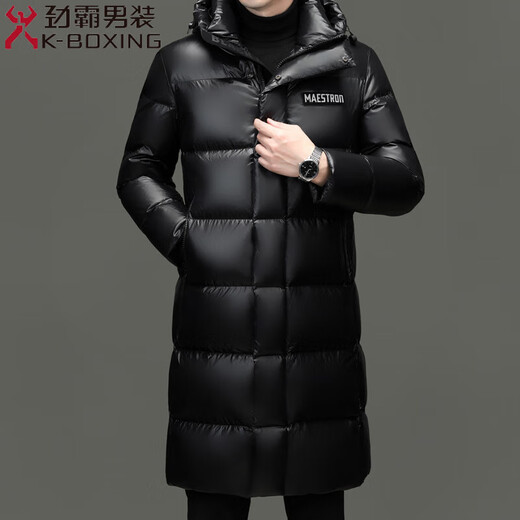 KBXNG Jinba Winter Black Gold Long Hooded Glossy Duck Down Thickened Waterproof Extreme Cold Warm Men's Jacket Black Glossy M 170/88A