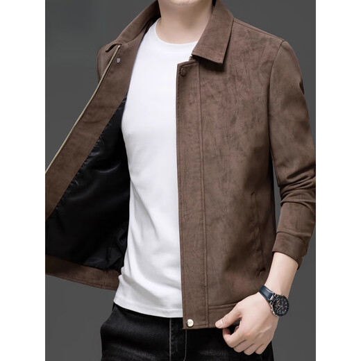 Playboy Leather Jacket Men 2025 Autumn New Trendy Lapel Top Clothes Casual Motorcycle Leather Jacket Men 25088 Brown L Recommendation 100-120Jin Jin is equal to 0.5 kg