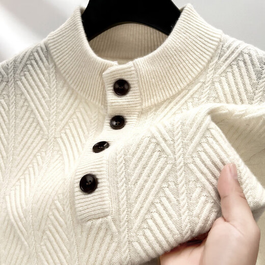 100% pure wool sweater men's stand-up collar sweater new Puyuan sweater thick knitted base layer warm top thick black L 175/110