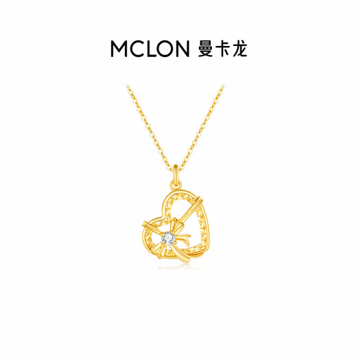 Mankalong 18K gold necklace heart-warming gift necklace love peach heart bow zircon gift for girlfriend heart-warming gift necklace