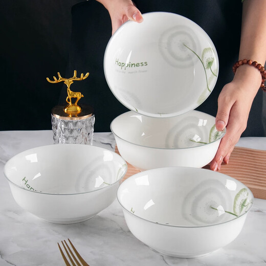 Household underglaze ceramic tableware Dandelion 7-inch Huabao bowl soup basin 1 pack